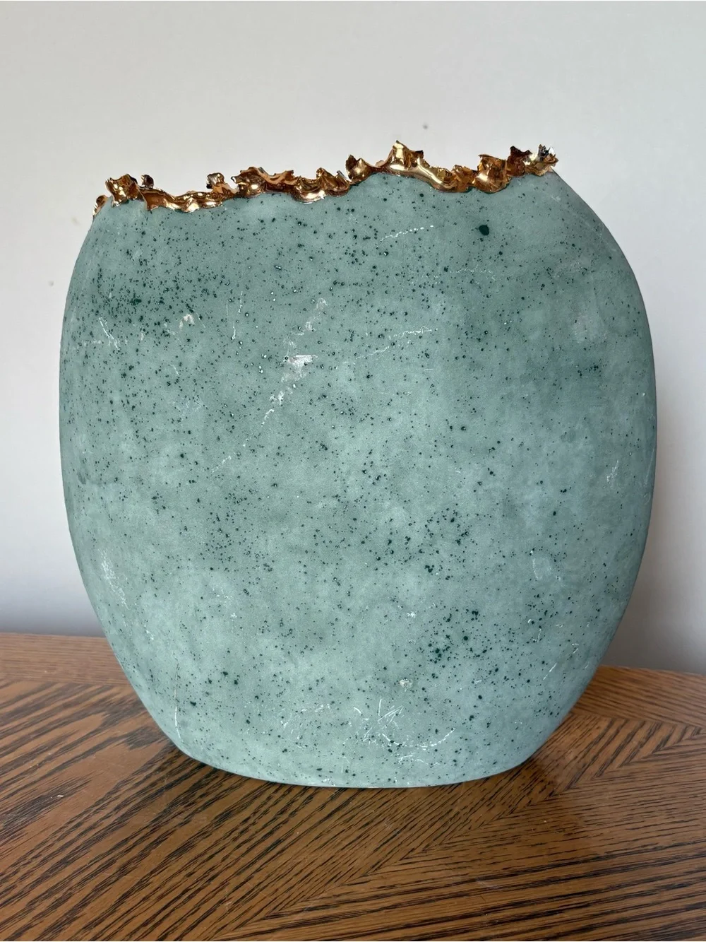 Sharon Penn Southwest Green 22K Gold Accent Pottery Vase Artist Signed